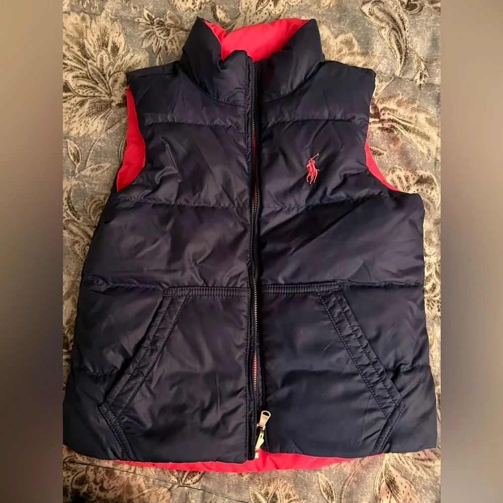Polo Ralph Lauren girls puffer vest reversible size 6 Pink blue